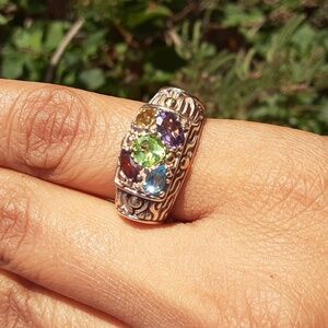 925, 18k,  Multi Gemstone Ring.